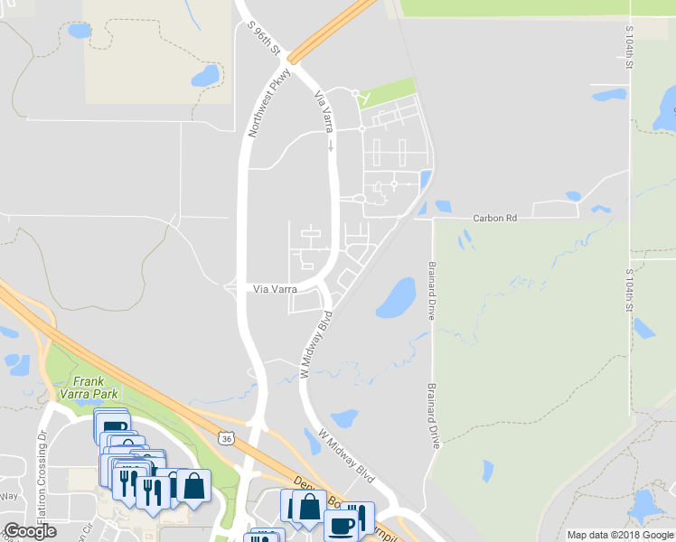 map of restaurants, bars, coffee shops, grocery stores, and more near 13472 Via Varra in Broomfield