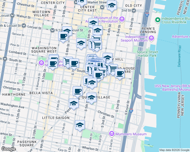 map of restaurants, bars, coffee shops, grocery stores, and more near 613 East Passyunk Avenue in Philadelphia