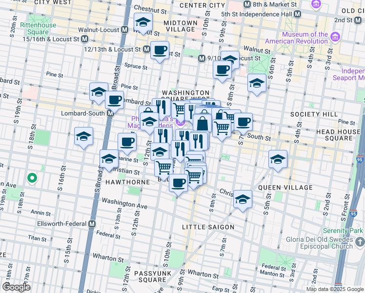 map of restaurants, bars, coffee shops, grocery stores, and more near in Philadelphia