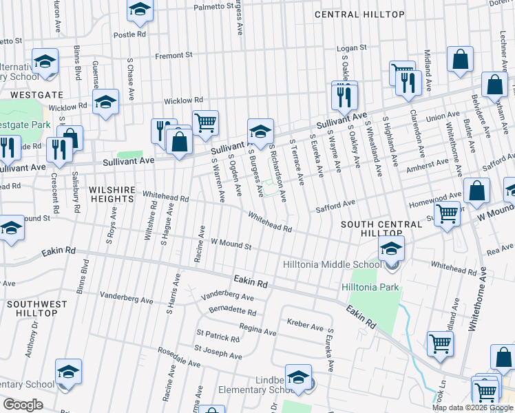 map of restaurants, bars, coffee shops, grocery stores, and more near 634 South Ogden Avenue in Columbus