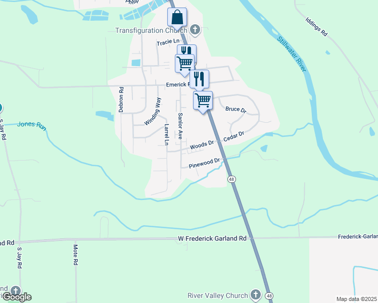 map of restaurants, bars, coffee shops, grocery stores, and more near 1285 Sanlor Avenue in West Milton