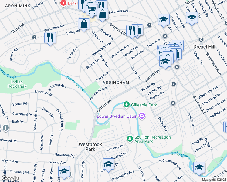 map of restaurants, bars, coffee shops, grocery stores, and more near 413 Blythe Avenue in Drexel Hill