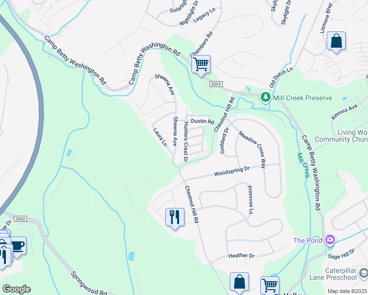 map of restaurants, bars, coffee shops, grocery stores, and more near 2750 Hunters Crest Drive in York