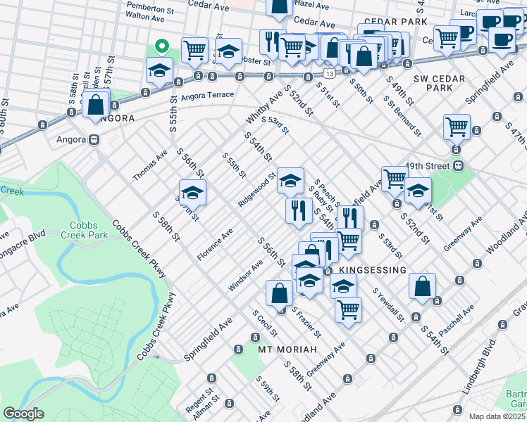 map of restaurants, bars, coffee shops, grocery stores, and more near 5515 Beaumont Avenue in Philadelphia