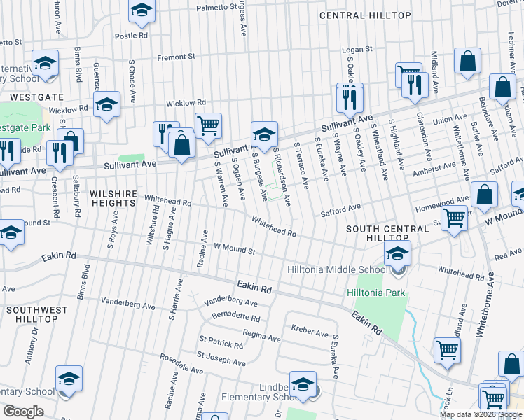 map of restaurants, bars, coffee shops, grocery stores, and more near 634 South Ogden Avenue in Columbus