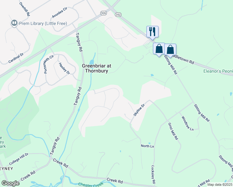 map of restaurants, bars, coffee shops, grocery stores, and more near 39 L'Enfant Court in Glen Mills