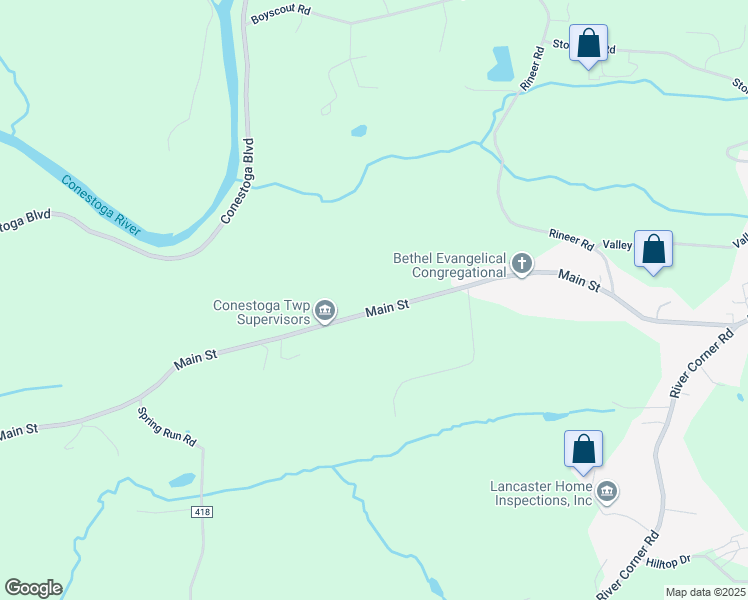map of restaurants, bars, coffee shops, grocery stores, and more near 3895 Main Street in Conestoga