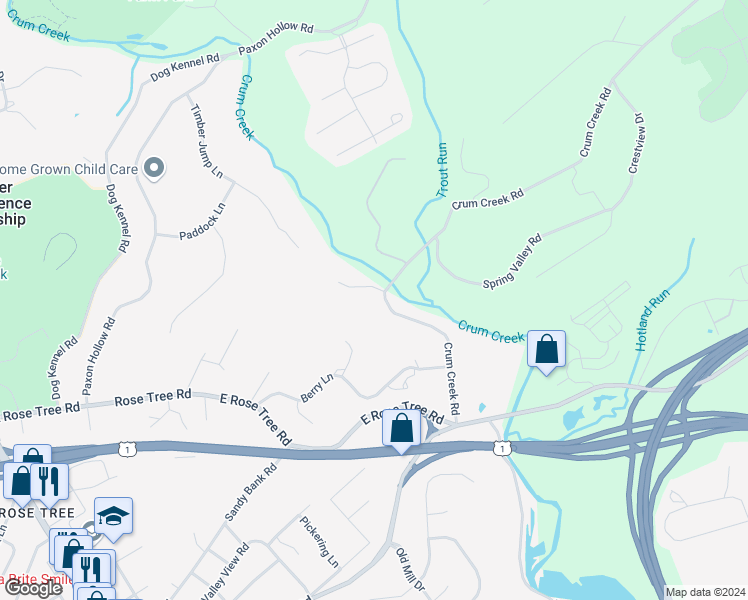 map of restaurants, bars, coffee shops, grocery stores, and more near 875 Waters Edge in Media