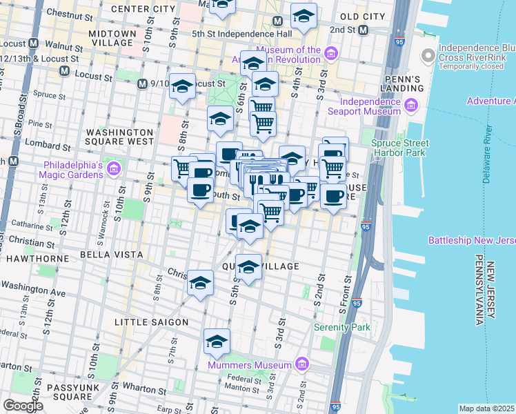 map of restaurants, bars, coffee shops, grocery stores, and more near 609 East Passyunk Avenue in Philadelphia