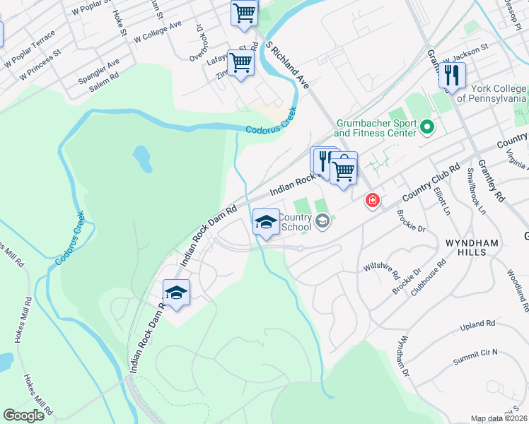 map of restaurants, bars, coffee shops, grocery stores, and more near 1265 Rannoch Lane in York