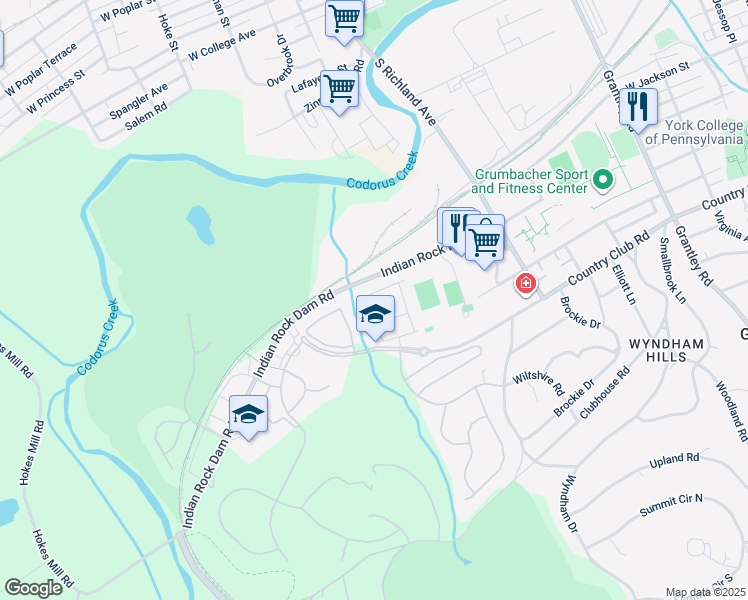 map of restaurants, bars, coffee shops, grocery stores, and more near 923 Stonehaven Way in York