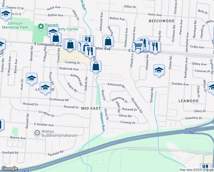 map of restaurants, bars, coffee shops, grocery stores, and more near 3766 Kirkwood Road in Columbus