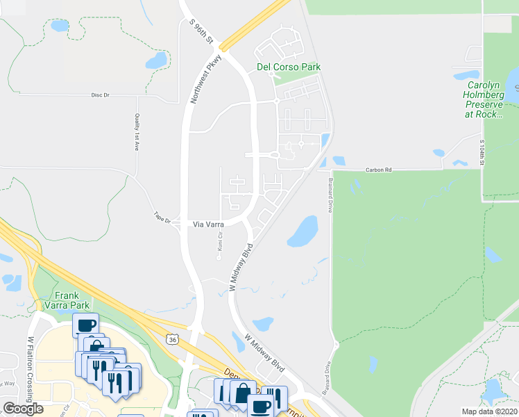 map of restaurants, bars, coffee shops, grocery stores, and more near 13472 Via Varra in Broomfield