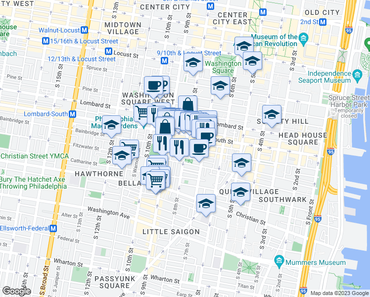map of restaurants, bars, coffee shops, grocery stores, and more near in Philadelphia
