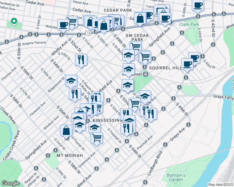 map of restaurants, bars, coffee shops, grocery stores, and more near in Philadelphia
