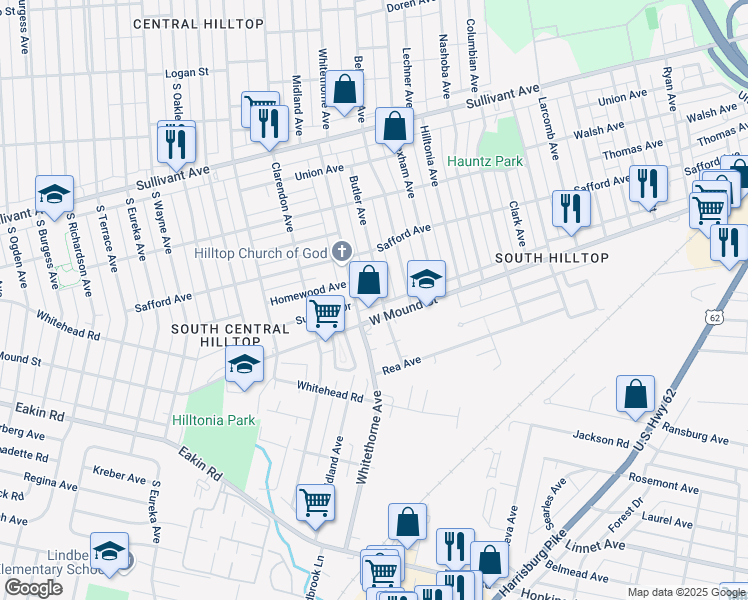 map of restaurants, bars, coffee shops, grocery stores, and more near 670 Butler Avenue in Columbus