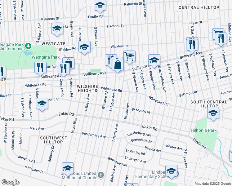 map of restaurants, bars, coffee shops, grocery stores, and more near 622 South Hague Avenue in Columbus
