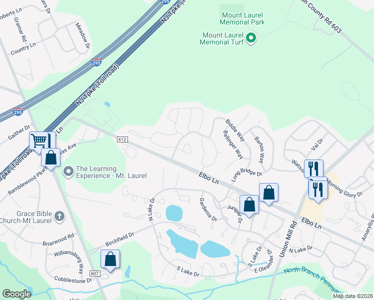 map of restaurants, bars, coffee shops, grocery stores, and more near 502 Oliphant Lane in Mount Laurel Township