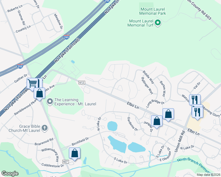 map of restaurants, bars, coffee shops, grocery stores, and more near 208 Wharton Road in Mount Laurel Township
