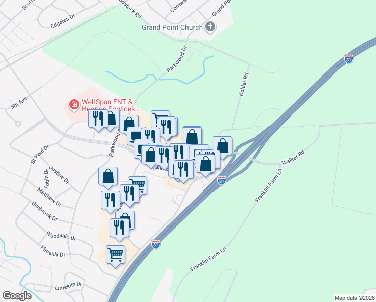 map of restaurants, bars, coffee shops, grocery stores, and more near 963 Norland Avenue in Chambersburg