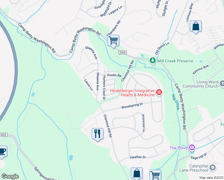 map of restaurants, bars, coffee shops, grocery stores, and more near 2722 Steeple Chase Drive in York
