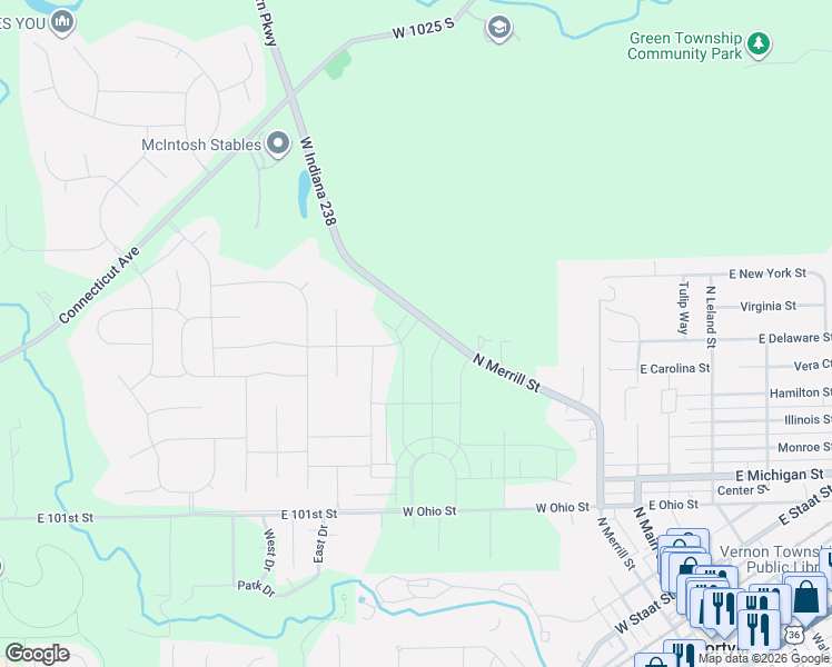 map of restaurants, bars, coffee shops, grocery stores, and more near 2951 Southeastern Parkway in Fortville