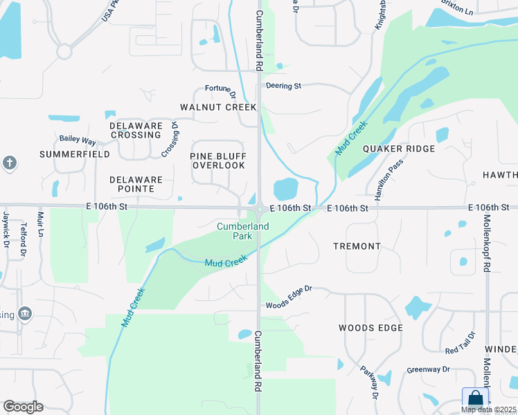 map of restaurants, bars, coffee shops, grocery stores, and more near E 106th St & Cumberland Rd in Fishers