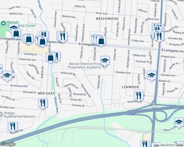 map of restaurants, bars, coffee shops, grocery stores, and more near 3944 Carlton Avenue in Columbus