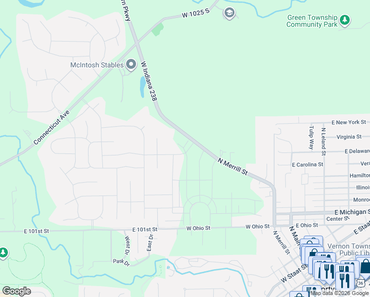 map of restaurants, bars, coffee shops, grocery stores, and more near 2951 Southeastern Parkway in Fortville