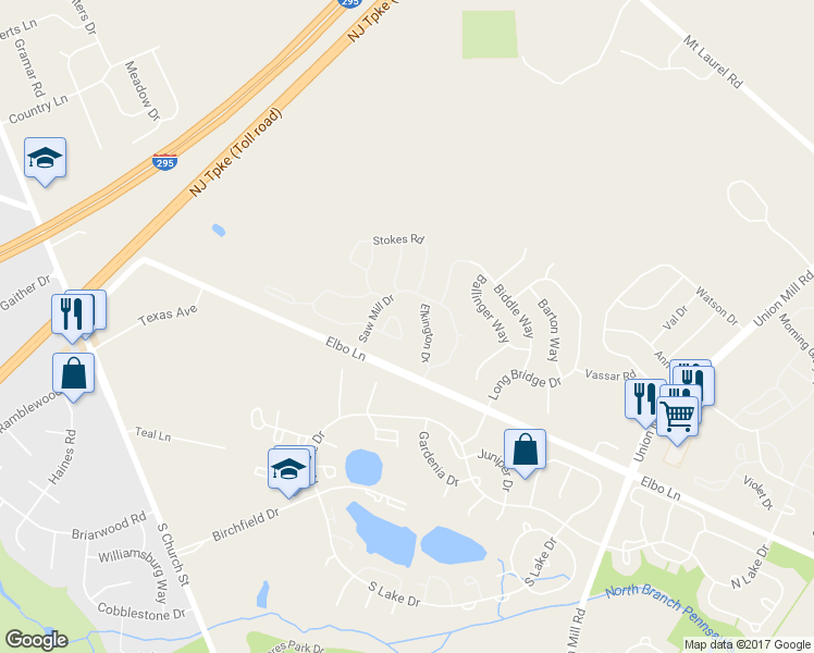 map of restaurants, bars, coffee shops, grocery stores, and more near 502 Oliphant Lane in Mount Laurel Township