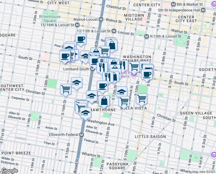 map of restaurants, bars, coffee shops, grocery stores, and more near in Philadelphia