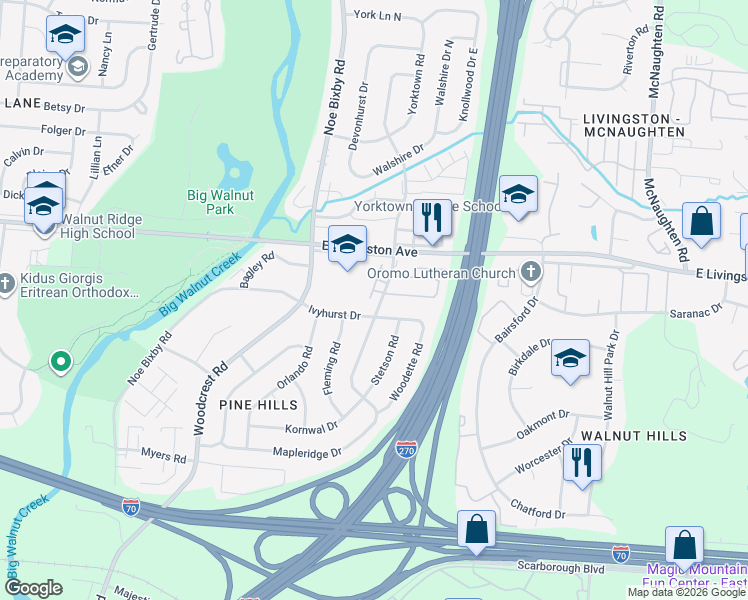map of restaurants, bars, coffee shops, grocery stores, and more near 1743 Lonsdale Road in Columbus