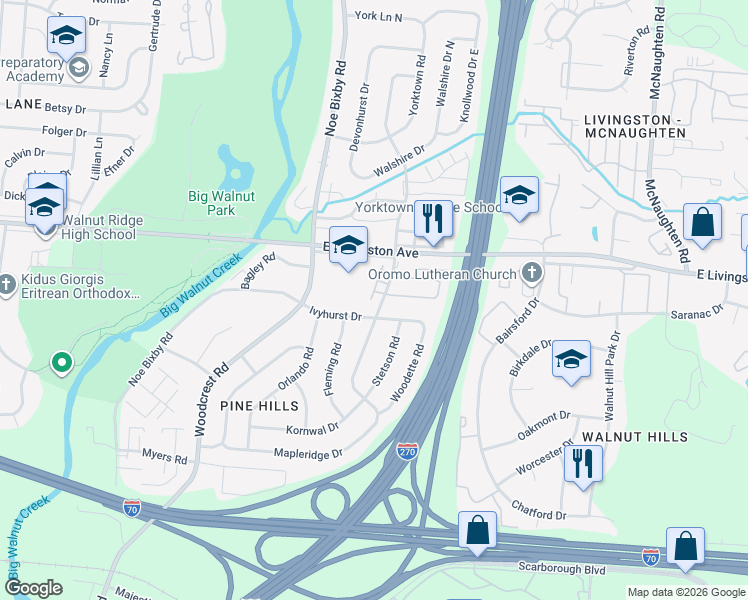 map of restaurants, bars, coffee shops, grocery stores, and more near 1743 Lonsdale Road in Columbus