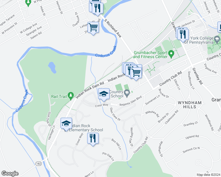 map of restaurants, bars, coffee shops, grocery stores, and more near 938 Brechin Lane in York
