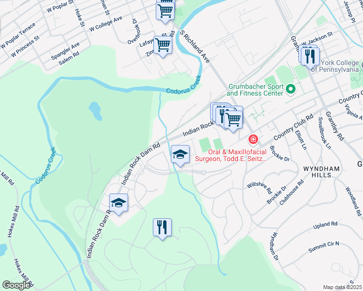 map of restaurants, bars, coffee shops, grocery stores, and more near 1243 Rannoch Lane in York