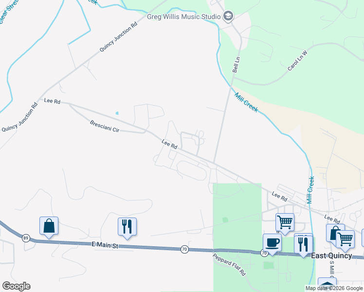 map of restaurants, bars, coffee shops, grocery stores, and more near Industrial Way in East Quincy
