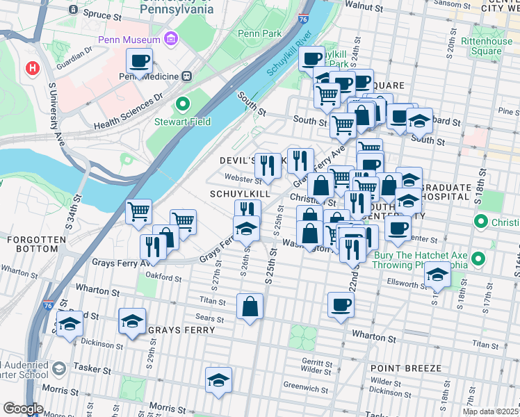 map of restaurants, bars, coffee shops, grocery stores, and more near 2548 Grays Ferry Avenue in Philadelphia