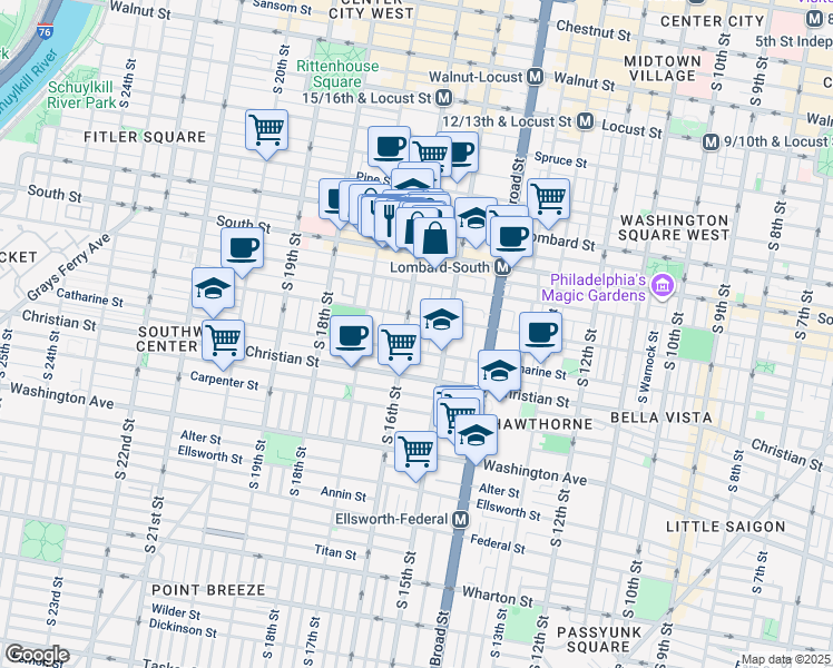 map of restaurants, bars, coffee shops, grocery stores, and more near 756 South Mole Street in Philadelphia
