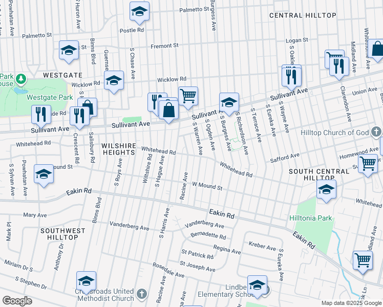 map of restaurants, bars, coffee shops, grocery stores, and more near 635 Racine Avenue in Columbus