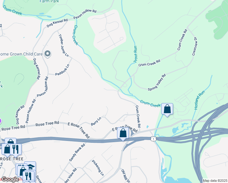 map of restaurants, bars, coffee shops, grocery stores, and more near 875 Waters Edge in Media