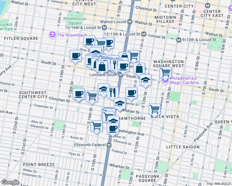 map of restaurants, bars, coffee shops, grocery stores, and more near in Philadelphia