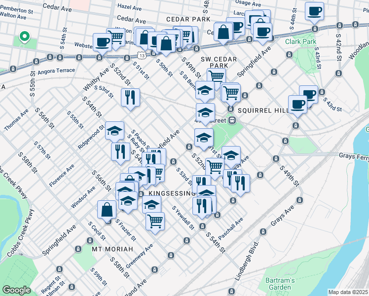 map of restaurants, bars, coffee shops, grocery stores, and more near in Philadelphia