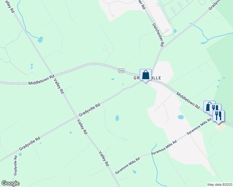 map of restaurants, bars, coffee shops, grocery stores, and more near 1267 Gradyville Road in Glen Mills