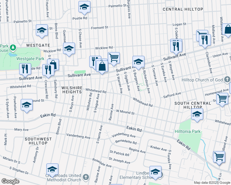 map of restaurants, bars, coffee shops, grocery stores, and more near 635 Racine Avenue in Columbus