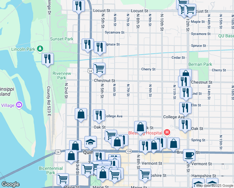 map of restaurants, bars, coffee shops, grocery stores, and more near 531 Lind Street in Quincy