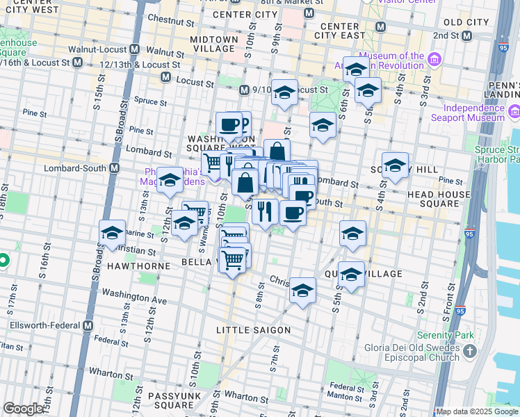 map of restaurants, bars, coffee shops, grocery stores, and more near 825 Bainbridge Street in Philadelphia