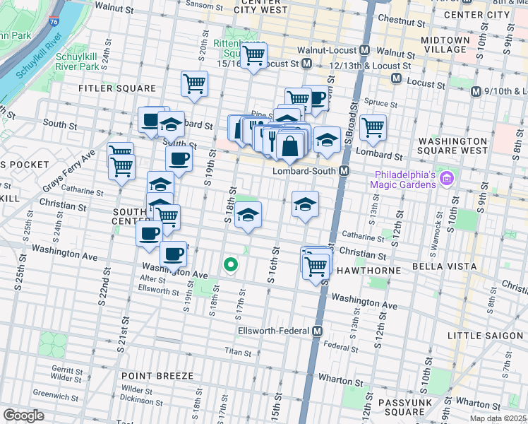 map of restaurants, bars, coffee shops, grocery stores, and more near 758 South Chadwick Street in Philadelphia