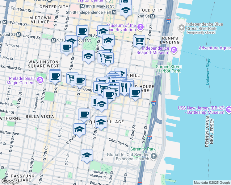 map of restaurants, bars, coffee shops, grocery stores, and more near in Philadelphia