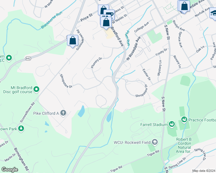 map of restaurants, bars, coffee shops, grocery stores, and more near 838 Plumtry Drive in West Chester
