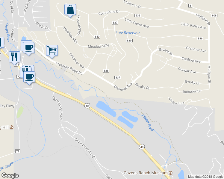 map of restaurants, bars, coffee shops, grocery stores, and more near 702 County Road 834 in Granby
